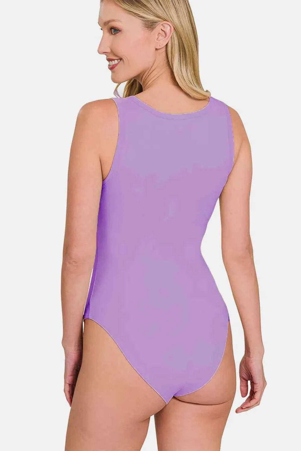 Microfiber Notched Sleeveless Bodysuit af439bf1-0a82-490b-898a-e43567f59a22-Max