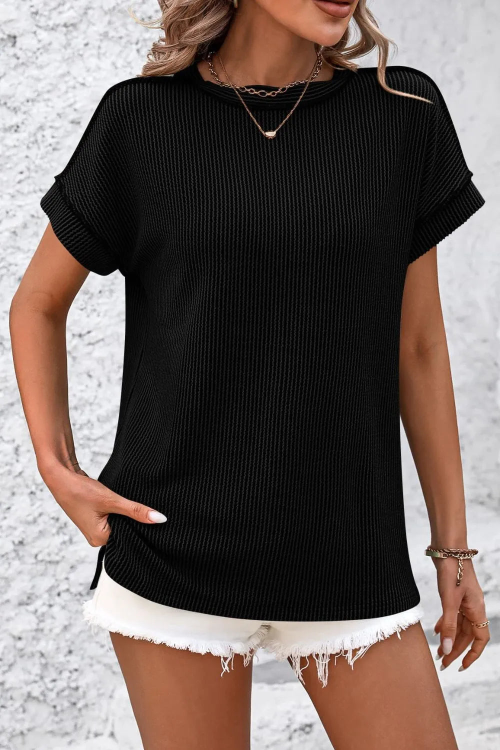 Mandy Striped Round Neck Short Sleeve T-Shirt af44613d-9f6d-446d-94d7-62ab6fc7d2d7-Max