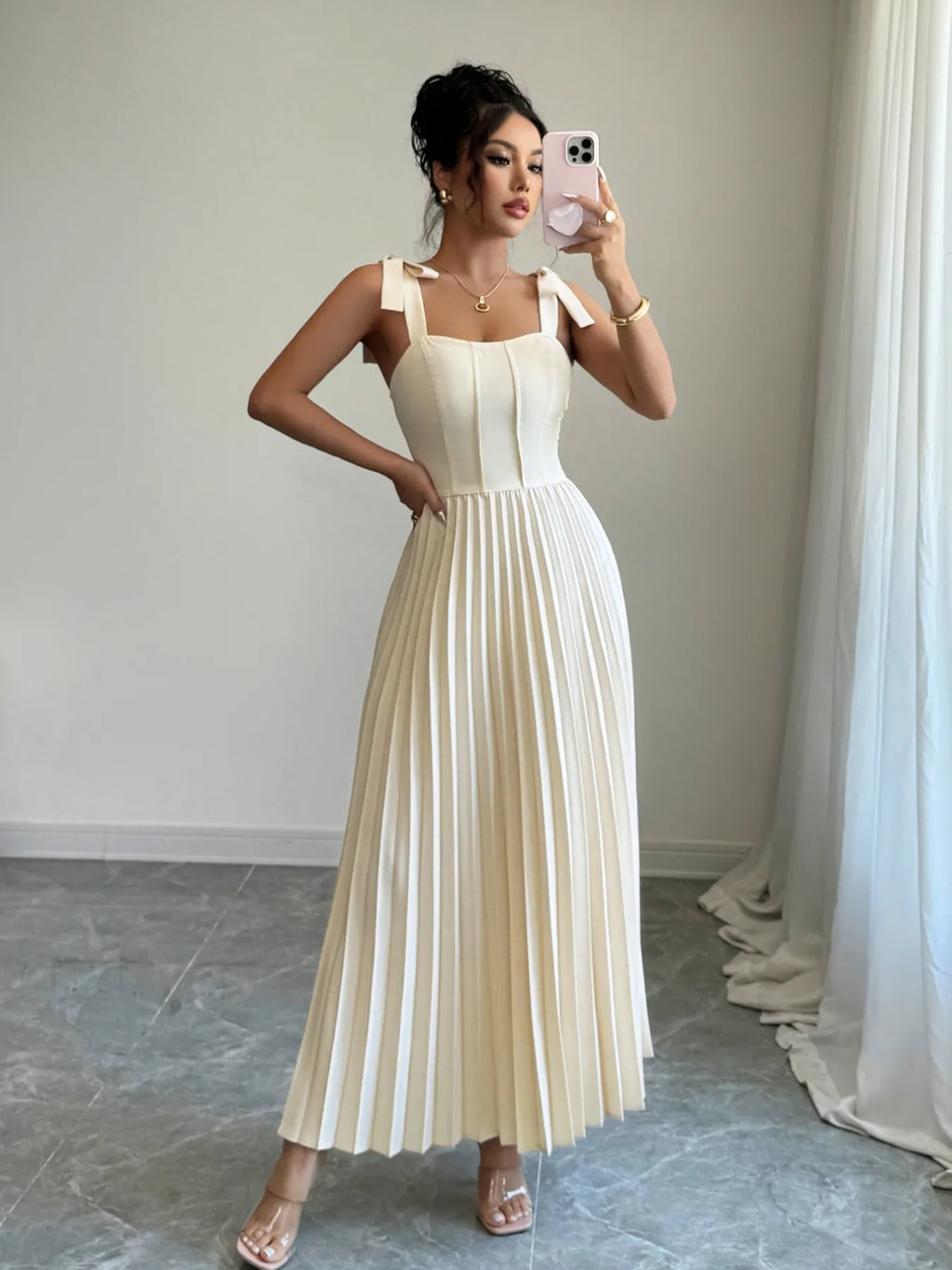 Pleated Tie-Shoulder Maxi Dress af49429d-98c8-4162-afa8-cb16d01bd5cf-Max-Origin