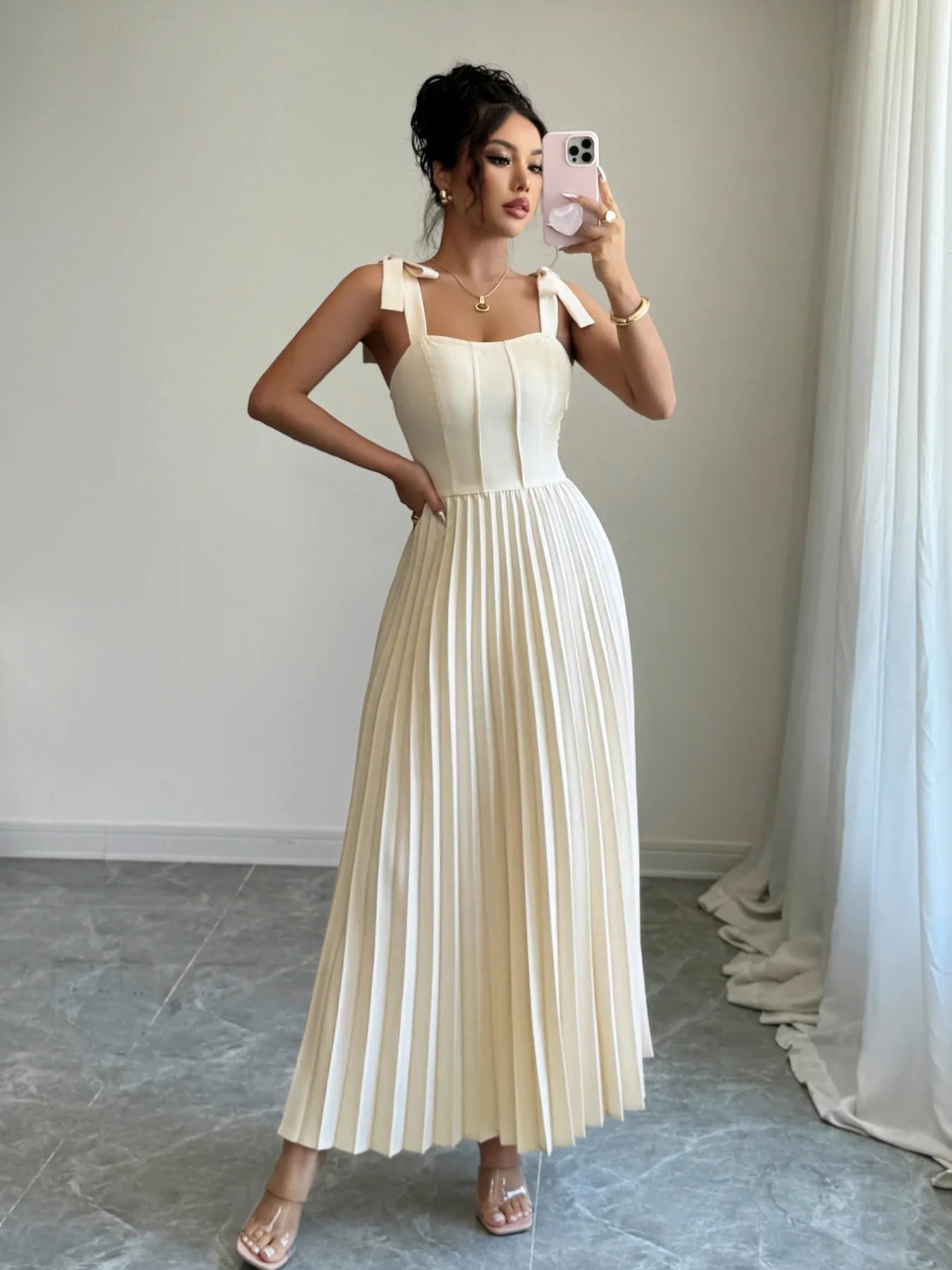 Pleated Tie-Shoulder Maxi Dress af49429d-98c8-4162-afa8-cb16d01bd5cf-Max-Origin