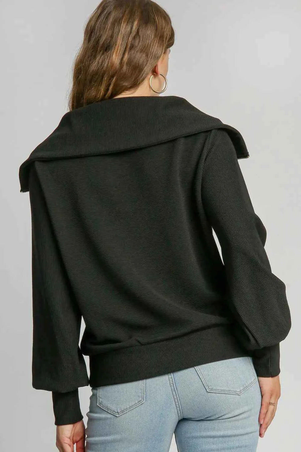 Umgee Full Size Ribbed Knit Half Zipper Sweatshirt Plus Size af49de90-3eb9-4015-9b1f-a763ab1a6b19-Max