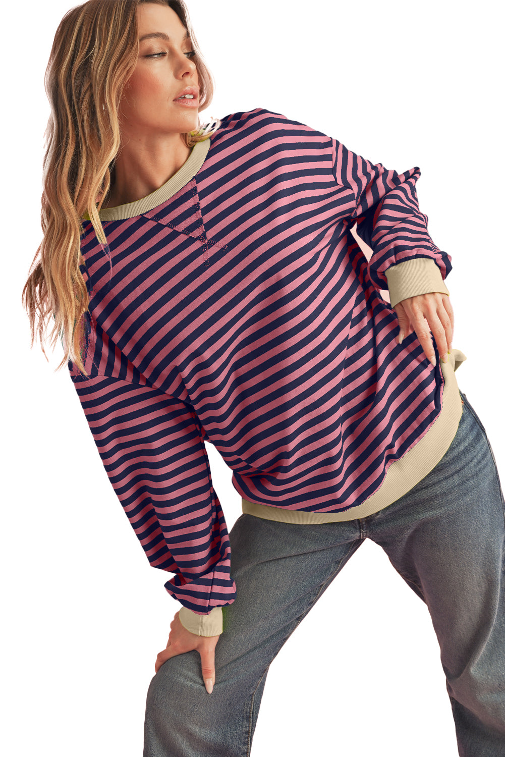 Black Stripe Contrast Edge Cross Seam Oversized Sweatshirt af4b59ad5580a548