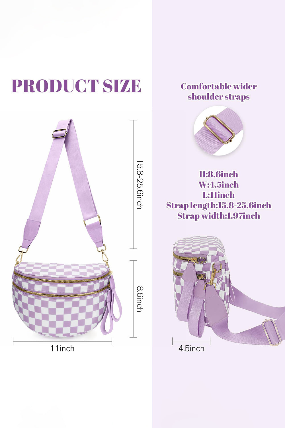 Pink Checkered Print Wide Strap Large Crossbody Bag af513929848fd15c