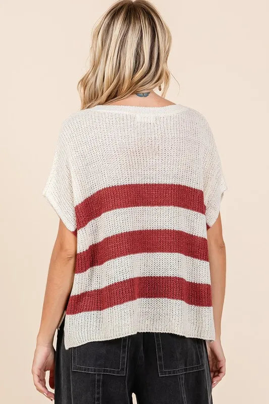 Mittoshop Contrast Striped Round Neck Short Sleeve Sweater af577566-7683-4e0d-8baa-3b9db2f5b9a3-Max