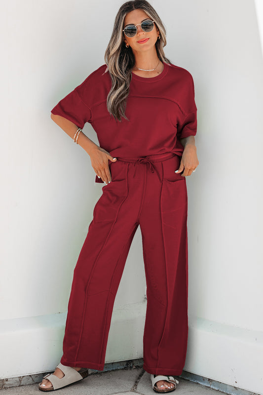 Racing Red Drop Shoulder Boxy Tee and Barrel Pants Set af598ce51c281203