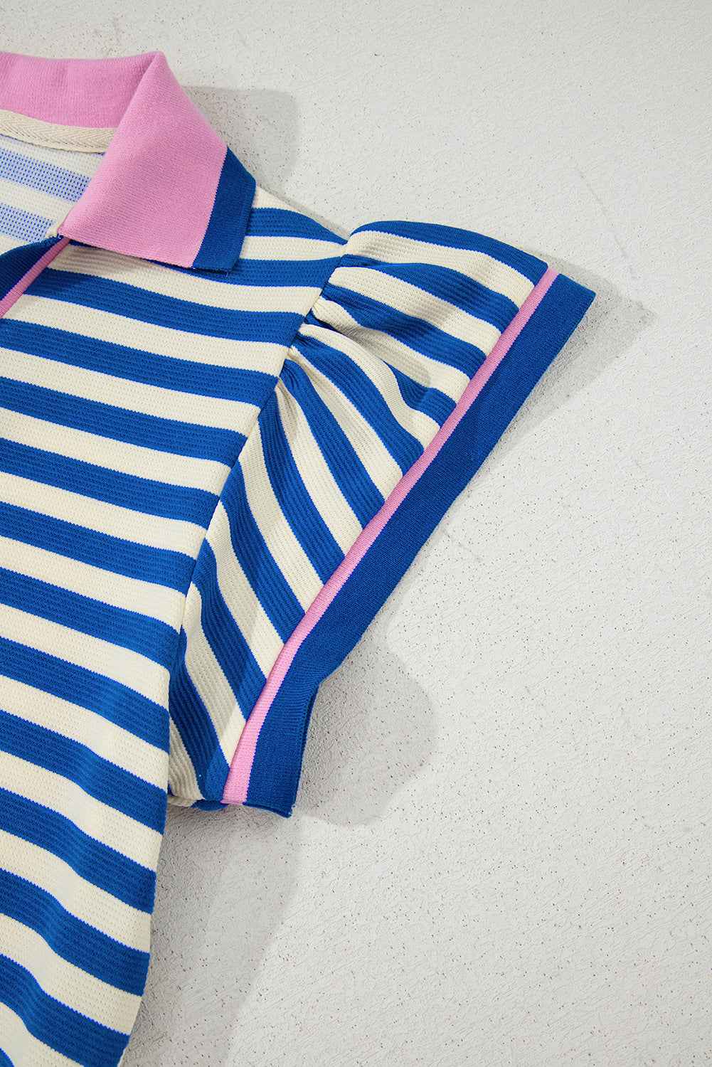 Dark Blue Striped Ruffle Short Sleeve Pop of Color Neckline Dress af5c3da9a98c7003