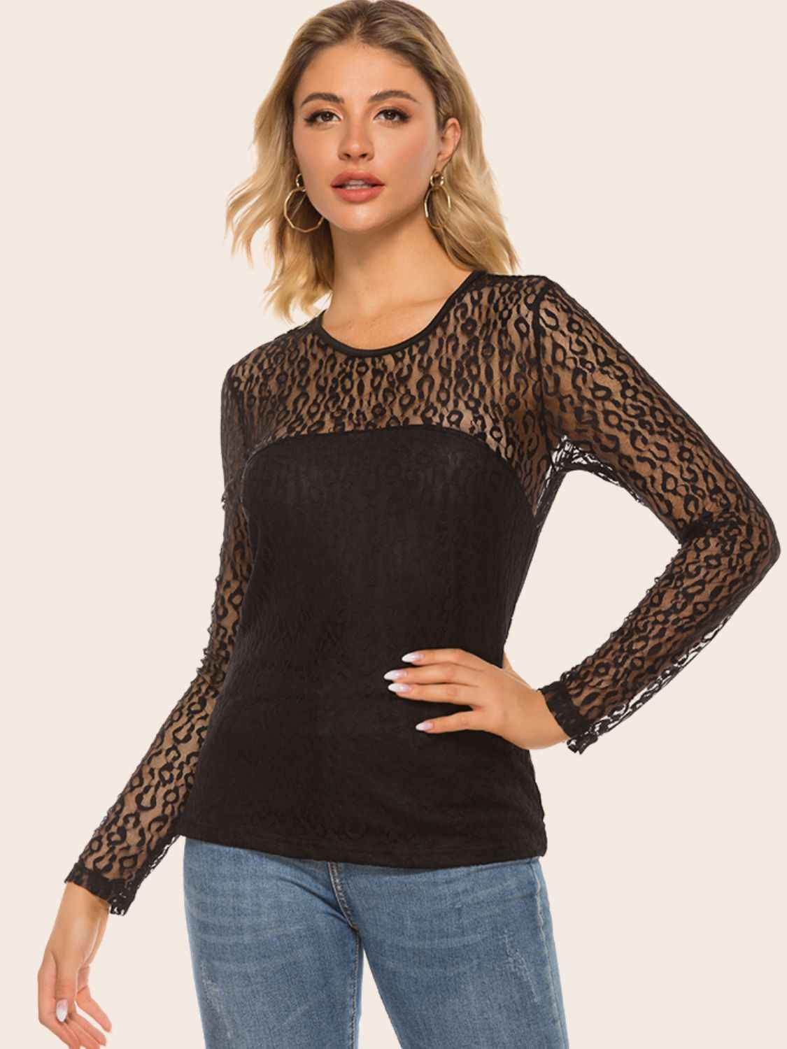 Lace Yoke Spliced Top Black af5cb898c667417a86cb56a06fae8945-Max