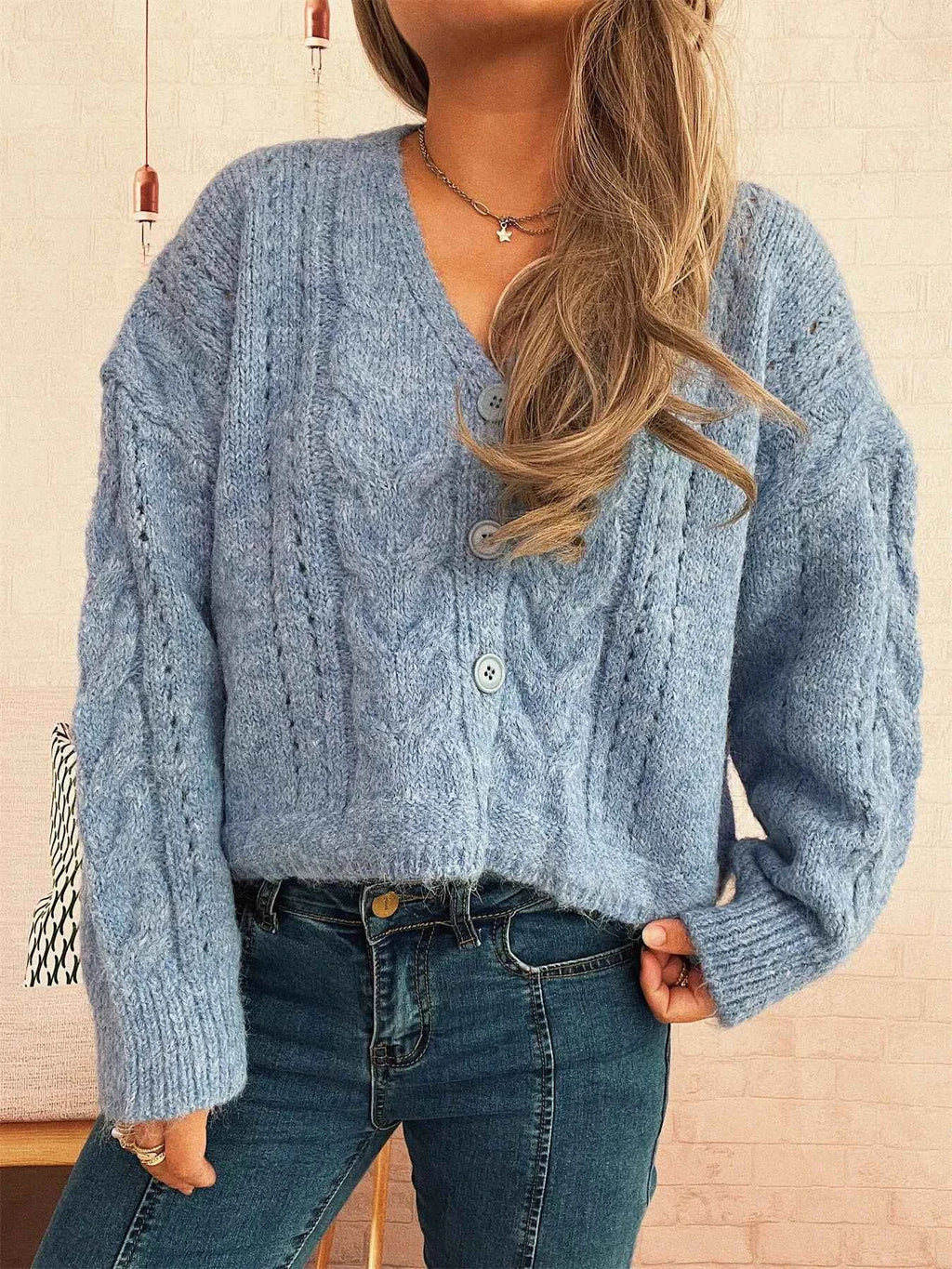 Cable Knit Button-Up Cardigan