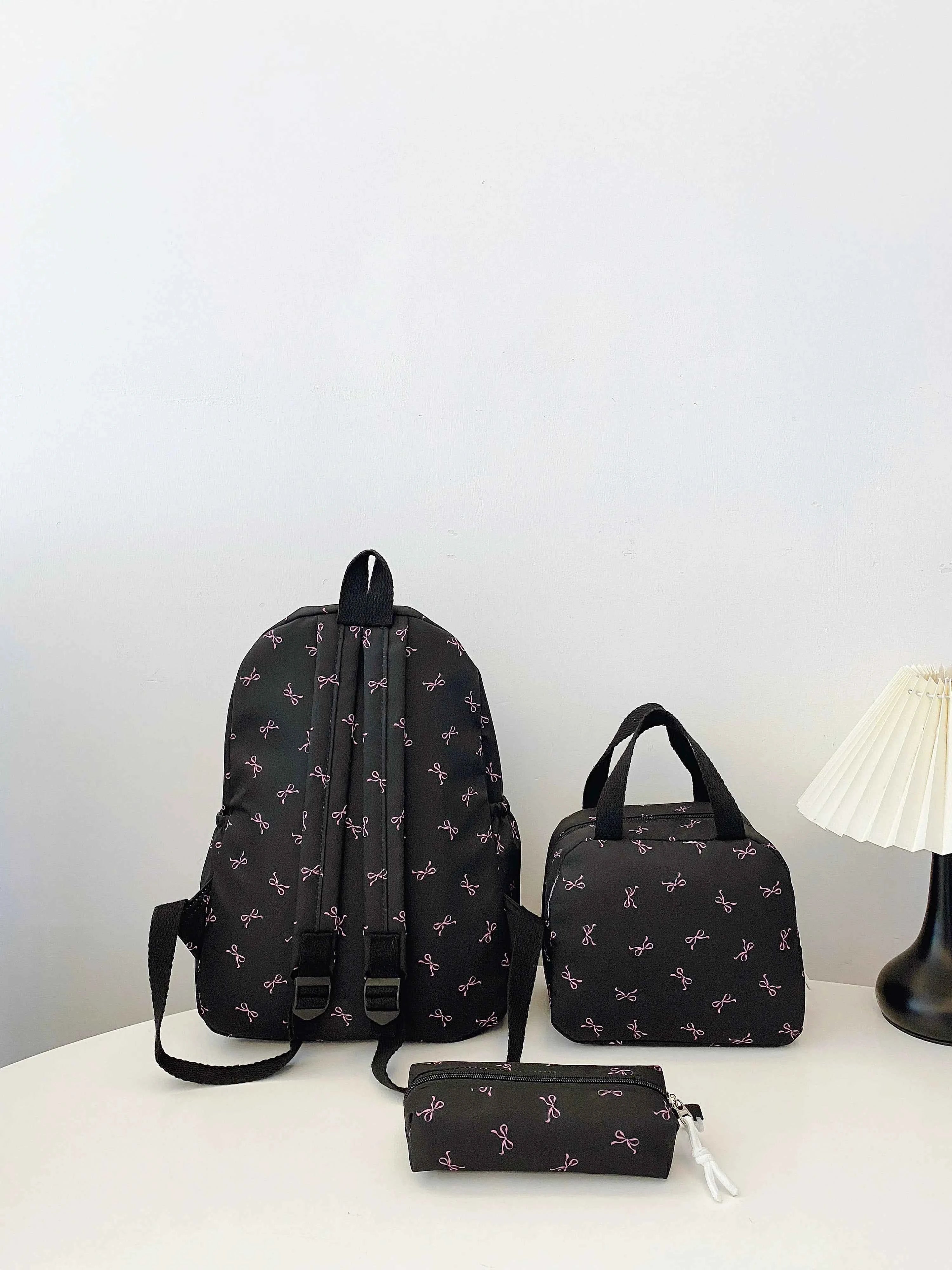Bow Print 3-Piece Bag Set Black onesize af635ea41e28473cba253ffcbaf5502c-Max-Origin