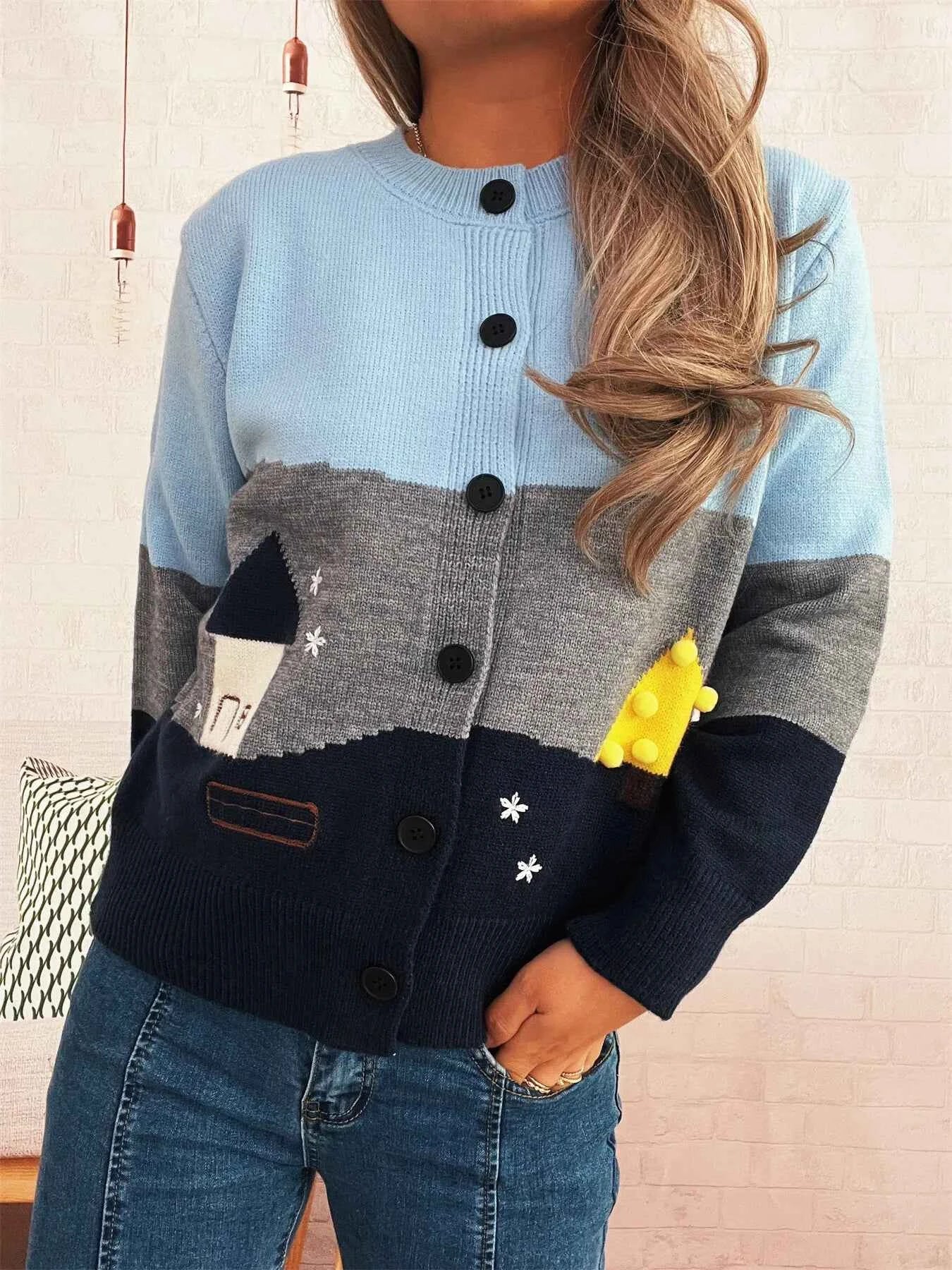 Color Block Button-Up Cardigan af681860d41e4b3090b2f0b0d7c57085-Max-Origin