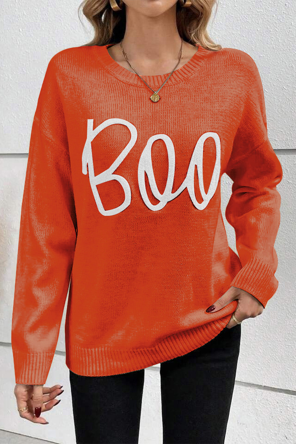 Orange Halloween Boo Drop Shoulder Knit Sweater af6c706b7a888e60