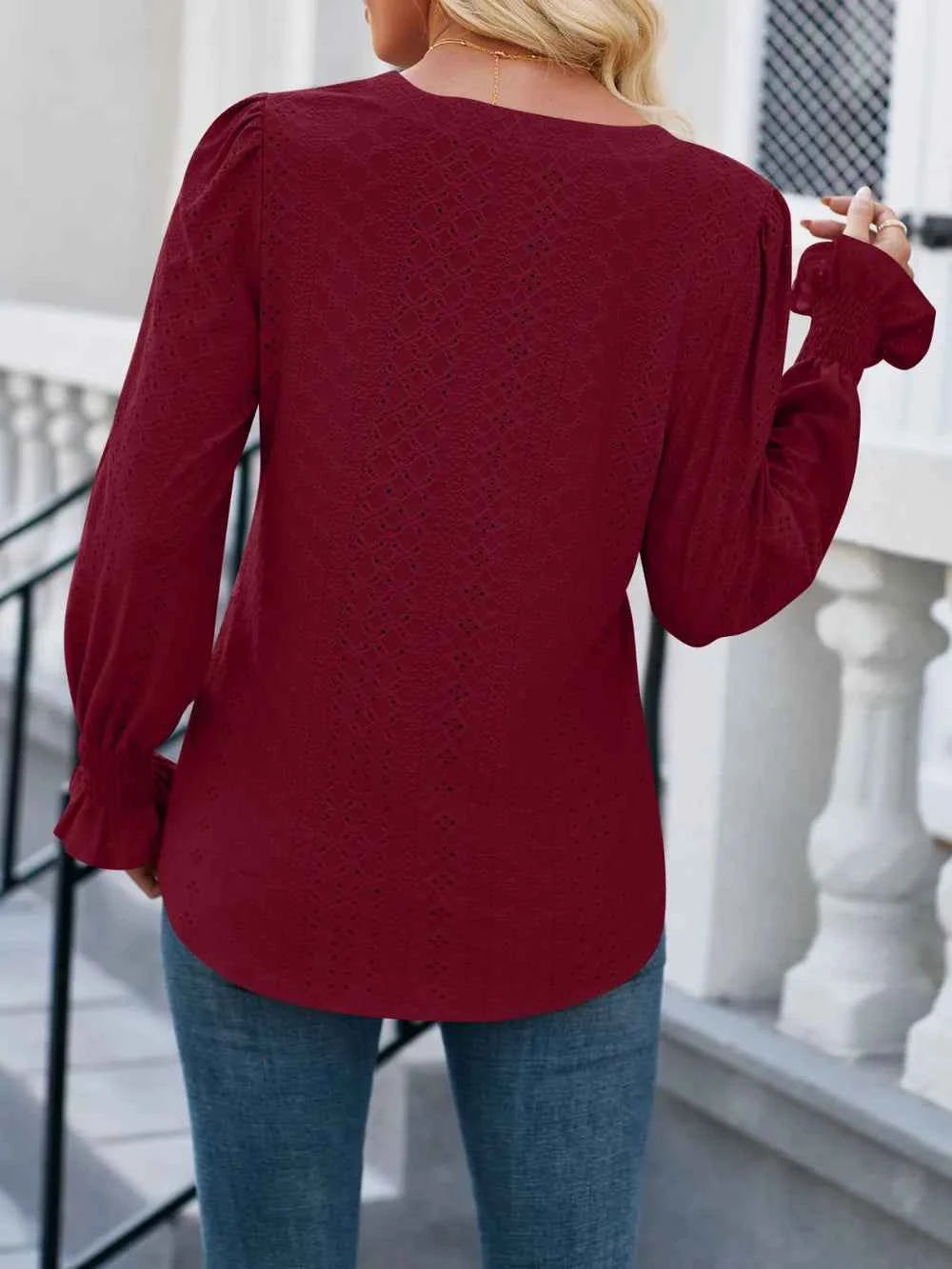Lovelet Eyelet Notched Flounce Sleeve Blouse af707efb-d7e3-4dfc-be9e-25a545735a20-Max
