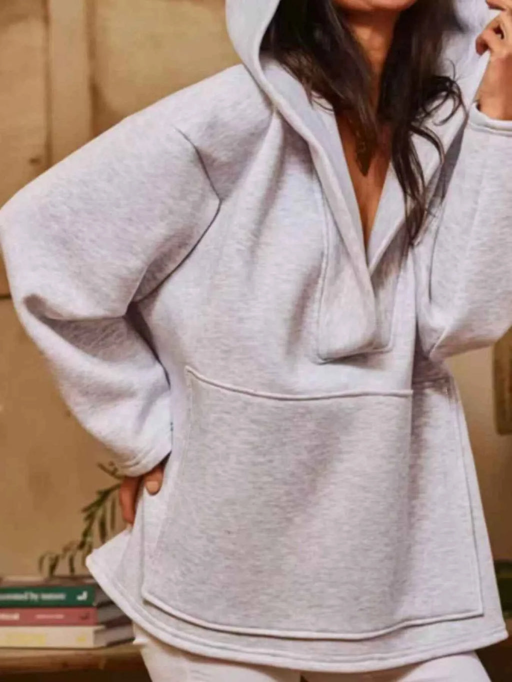 Long Sleeve Dropped Shoulder Hoodie Gray af7682cc-d64f-47ec-ab05-0ca8d28266e2-Max-Origin