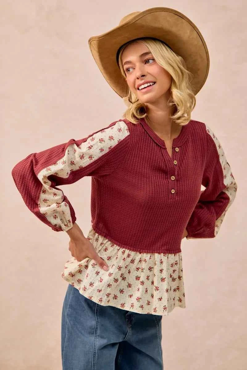 BiBi Waffle with Floral Woven Combo Top af77fe7de1a14012b8b8981ae46ce507-Max-Origin