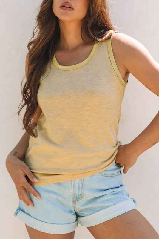 Metallic Contrast Trim Scoop Neck Tank Top Tan af7acf1a-dc19-4d23-a666-ccc2dd3bb69d