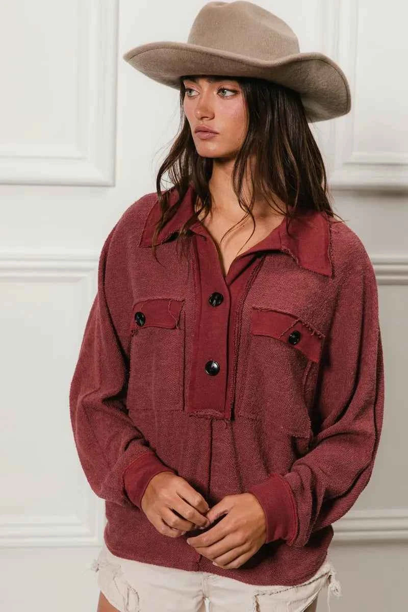 BiBi Cp French Terry Cut Edge Detail Collared Top af80cdeee55a4d4e91a1d2778f0dbef7-Max-Origin