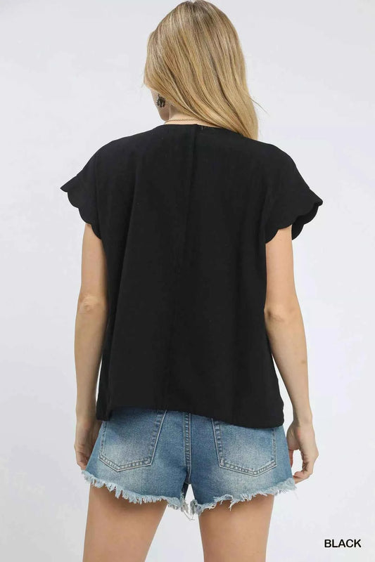 Embroidered Scallop Sleeve Top with Drawstring Hem af82e592-8f23-4957-8024-ed82f8d1bbea-Max-Origin