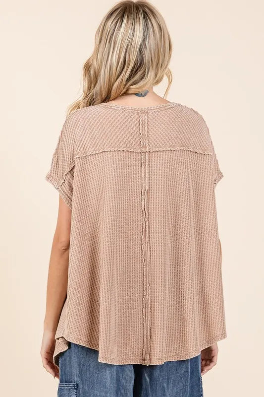 Mittoshop Mineral Wash Waffle Knit Pointed Hem Oversized Top af835fa3-3f19-4b1c-a374-1f0f4d0685ed-Max