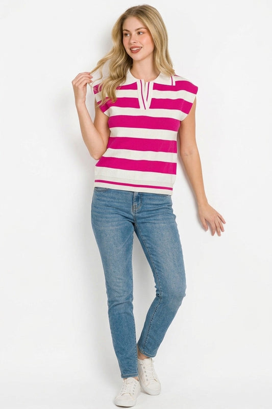Viscose Striped Collared Sweater Vest af87da05-a13c-4247-b6fb-ae011e16220c-Max