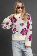 Umgee Floral Patterned Mock Neck Sweater CREAM MIX af907314-8cc5-45f8-883a-a8019e8c1ecd-Max-Origin