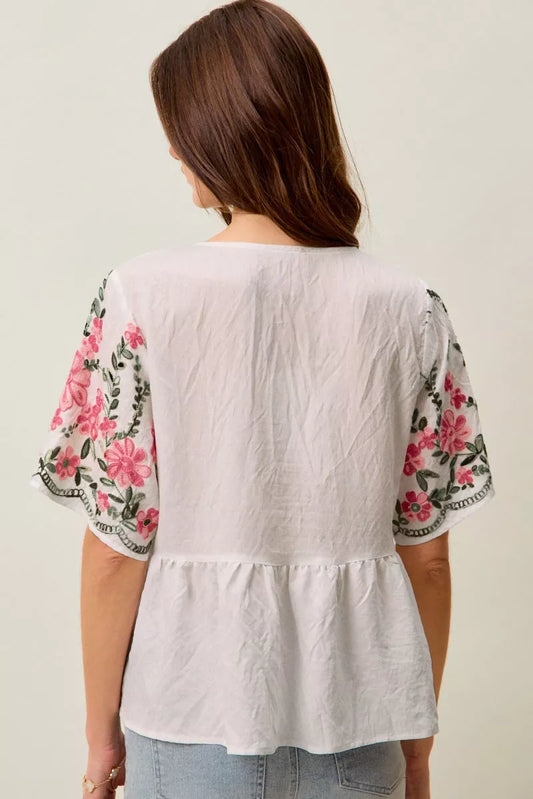 Floral Embroidered V Neck Bo Blouse Top af95a6be-02a8-40d8-b3a7-9941b672d390-Max-Origin