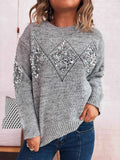 Sequined Diamond Pattern Oversized Sweater Gray One Size af9b0dbf2f784e839698e18a82570bc2-Max-Origin