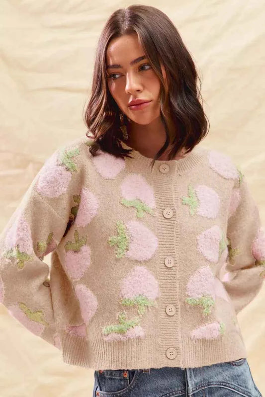 SO ME Strawberry Fruit All Over Button Sweater Cardigan OATMEAL afa37638f15b458b8477b2f362112cb4-Max-Origin