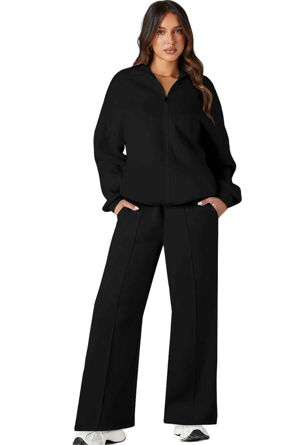 Burgundy Drop Shoulder Zip Up Jacket Drawstring Pants Active 2pcs Set afa9b2889bc4d04d