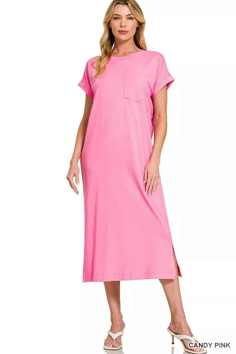 Zenana Round Neck Short Sleeve Midi Dress CANDY PINK afaceb5dc42043fba7814c3208c98554-Max-Origin