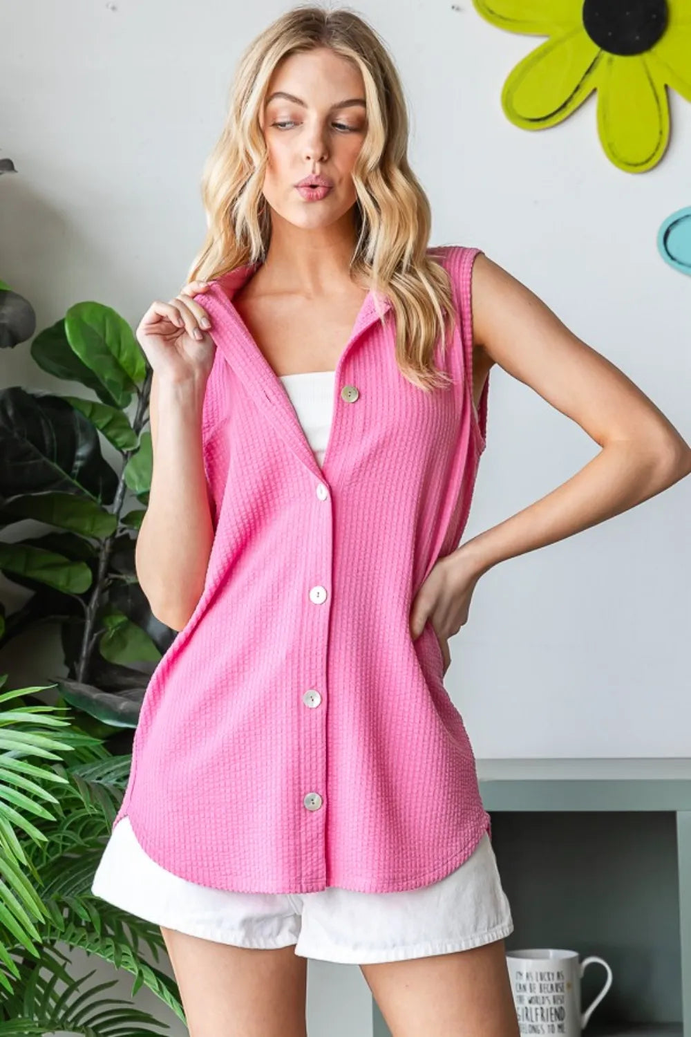 Heimish Full Size Texture Button Up Sleeveless Top Pink afb781a3-19c8-47c8-9e90-e68cc22f0717-Max
