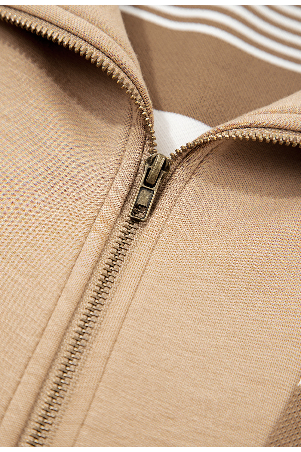 Khaki Striped Zipper Collar Pullover Sweatshirt afb9b1a761265b84