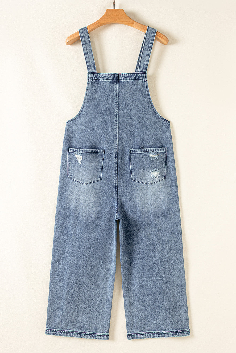 Black Distressed Bib Pocket Wide Leg Denim Overall afbe7da7e2c3f088