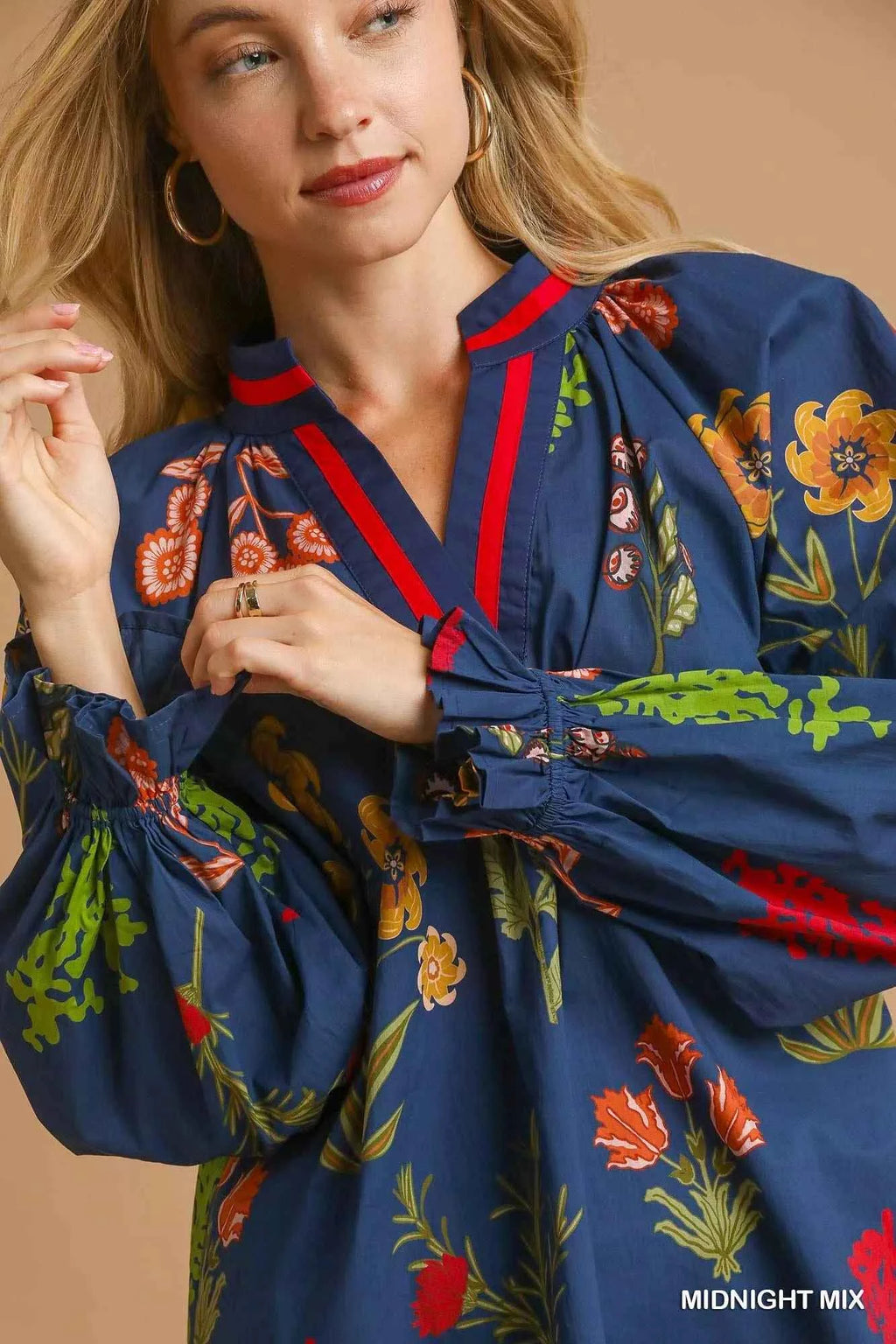 Umgee Floral Print Flounce Sleeve Blouse afc5090e-a790-4b05-9d00-a9cf74bea387-Max-Origin