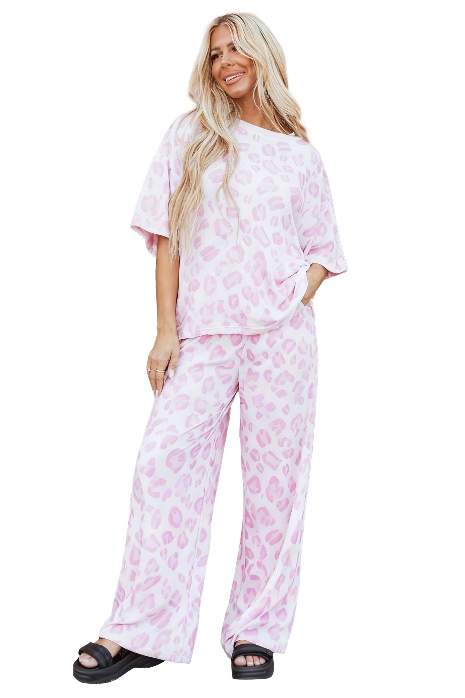 Pink Leopard Two Piece Top and Pants Set afce141219c2442a