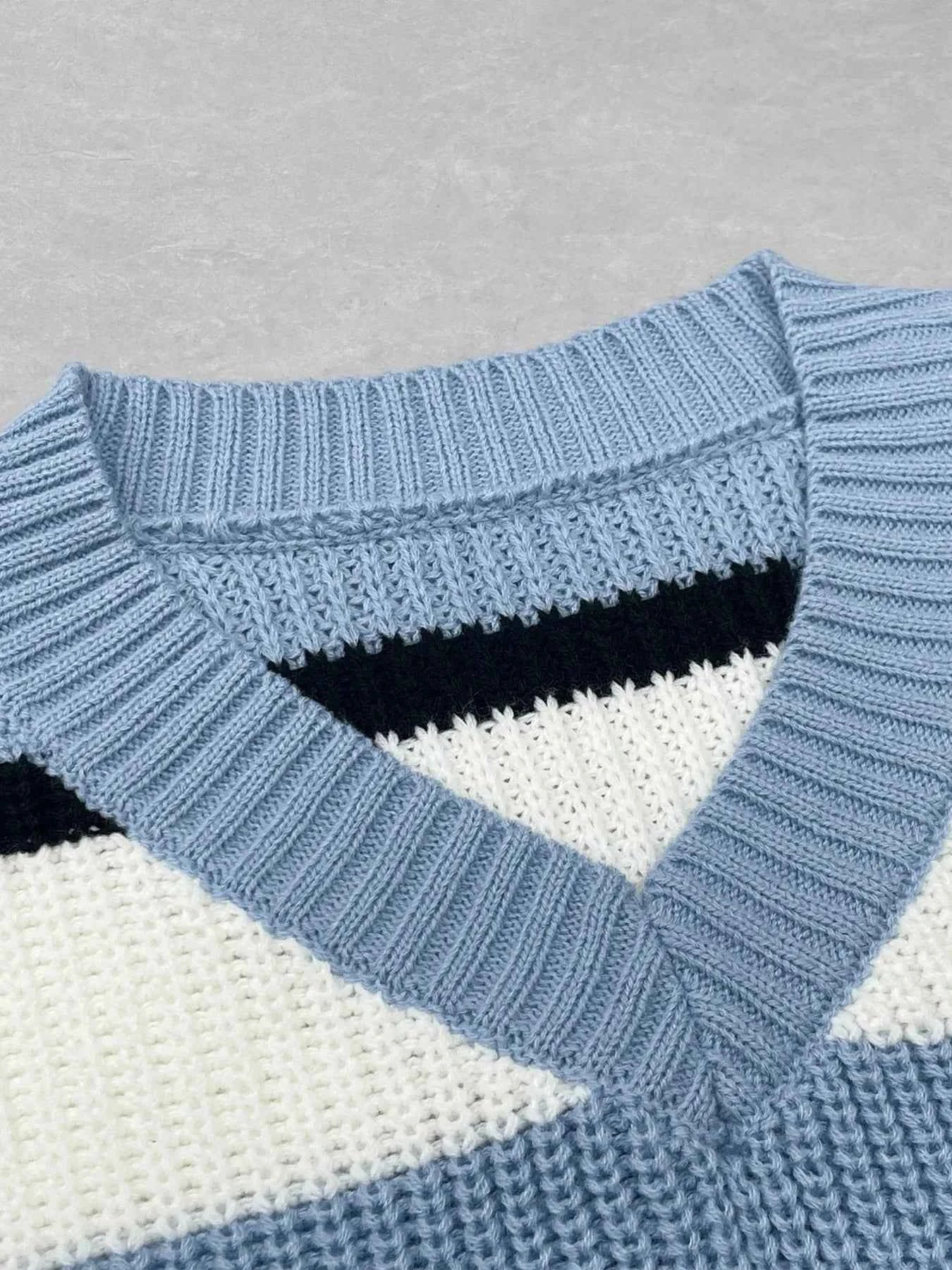 Striped V-Neck Color Block Sweater