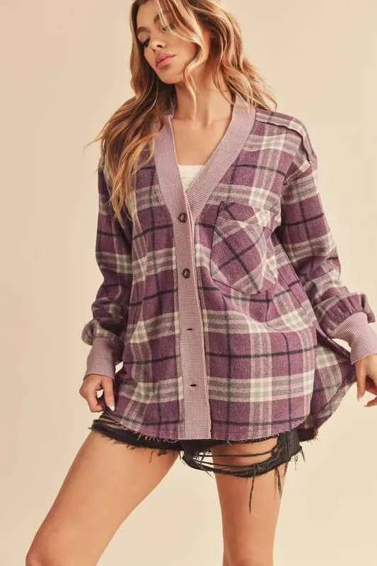 Aemi + Co Side Slit Patch Pocket Plaid Button Down Jacket afd8c3ec-af06-4e46-8a66-b0d5c0f72941-Max