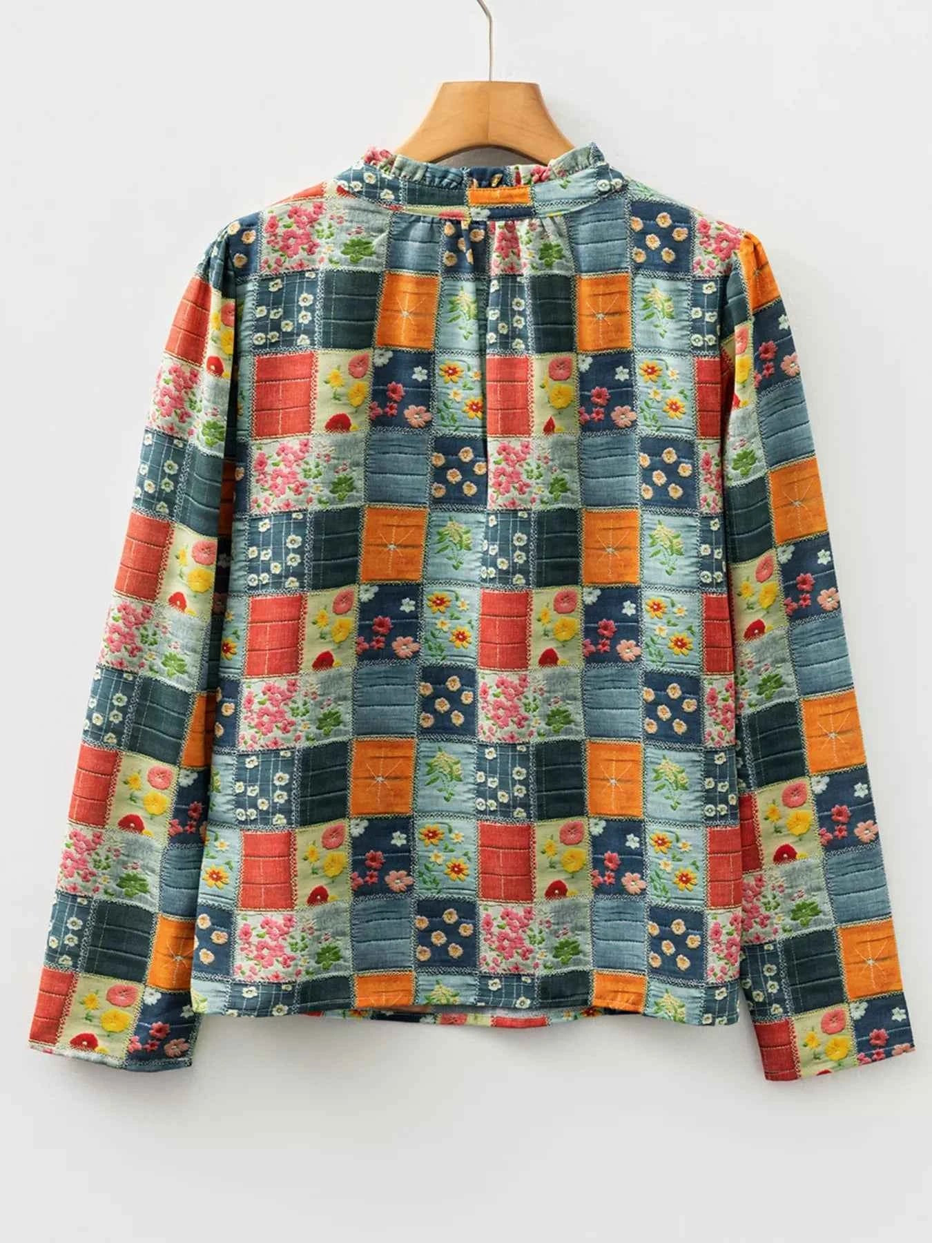 Floral Half Placket Notched Blouse afd970dc3a684639b839869878bfbd7c-Max-Origin