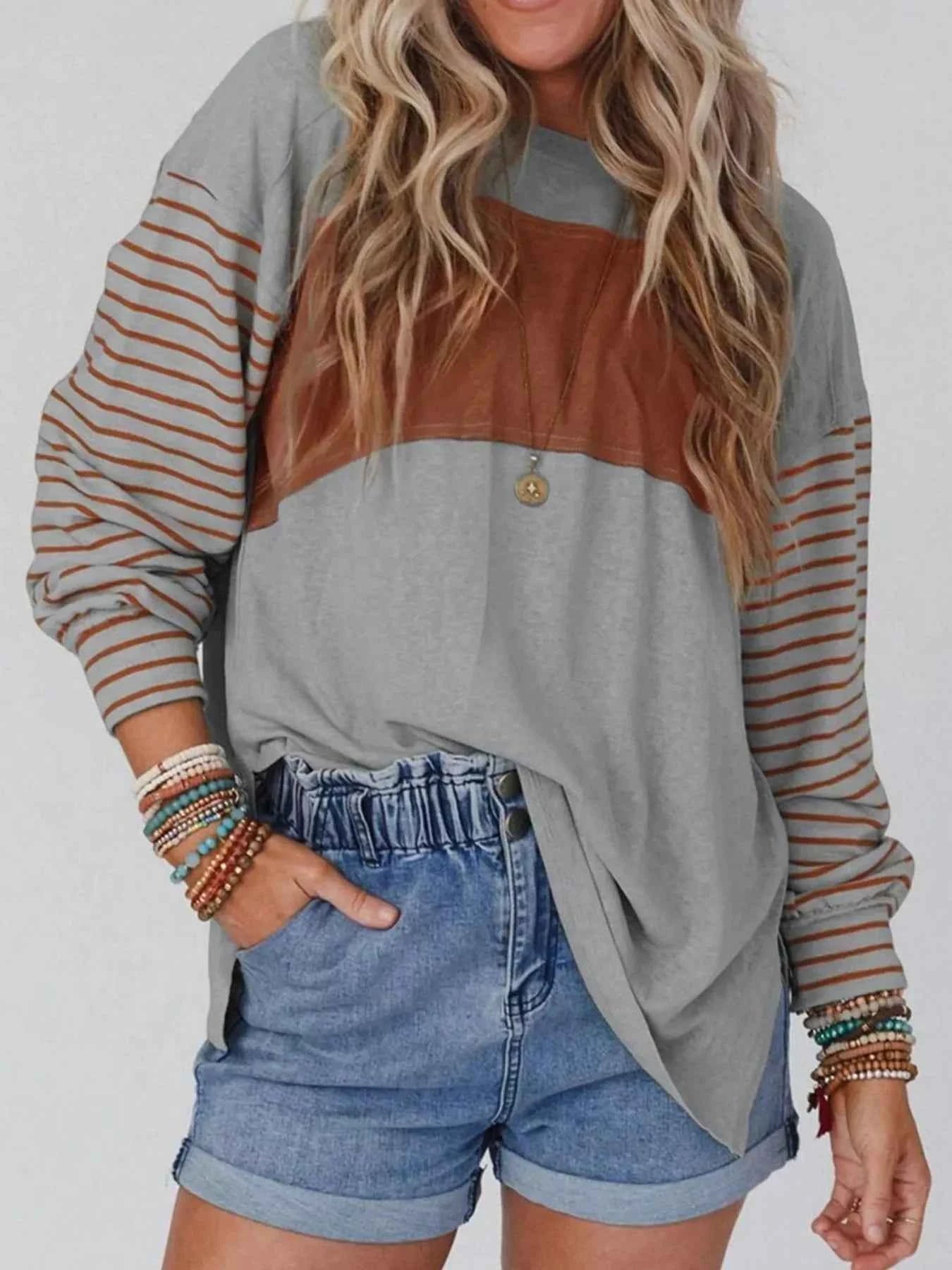 Striped Color Block Long Sleeve T-Shirt afdac1a5-2238-44e7-bc35-1449a865f8c5-Max-Origin