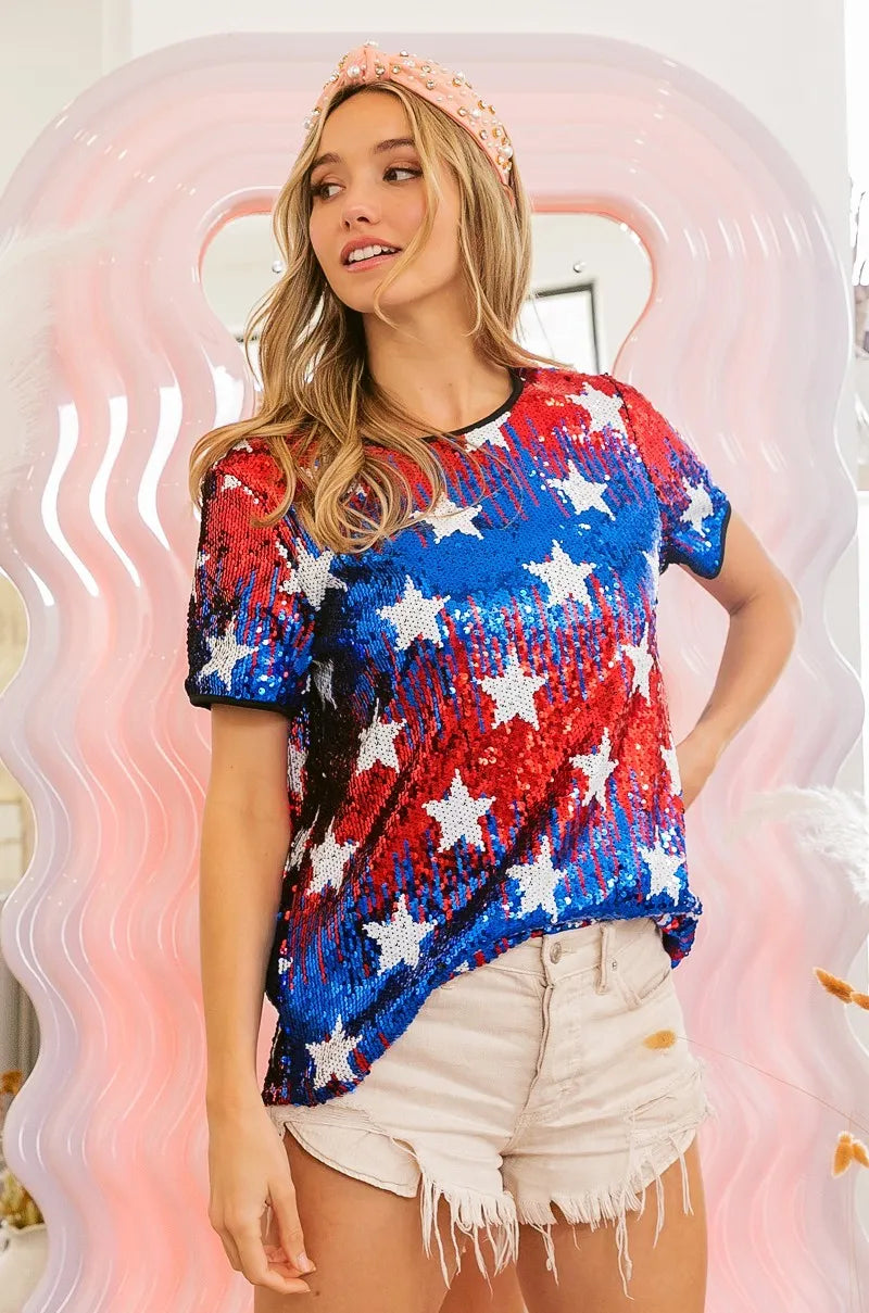 BiBi American Theme Star Pattern Sequin Top afdae130779e464aab2790abd2a8d752-Max-Origin