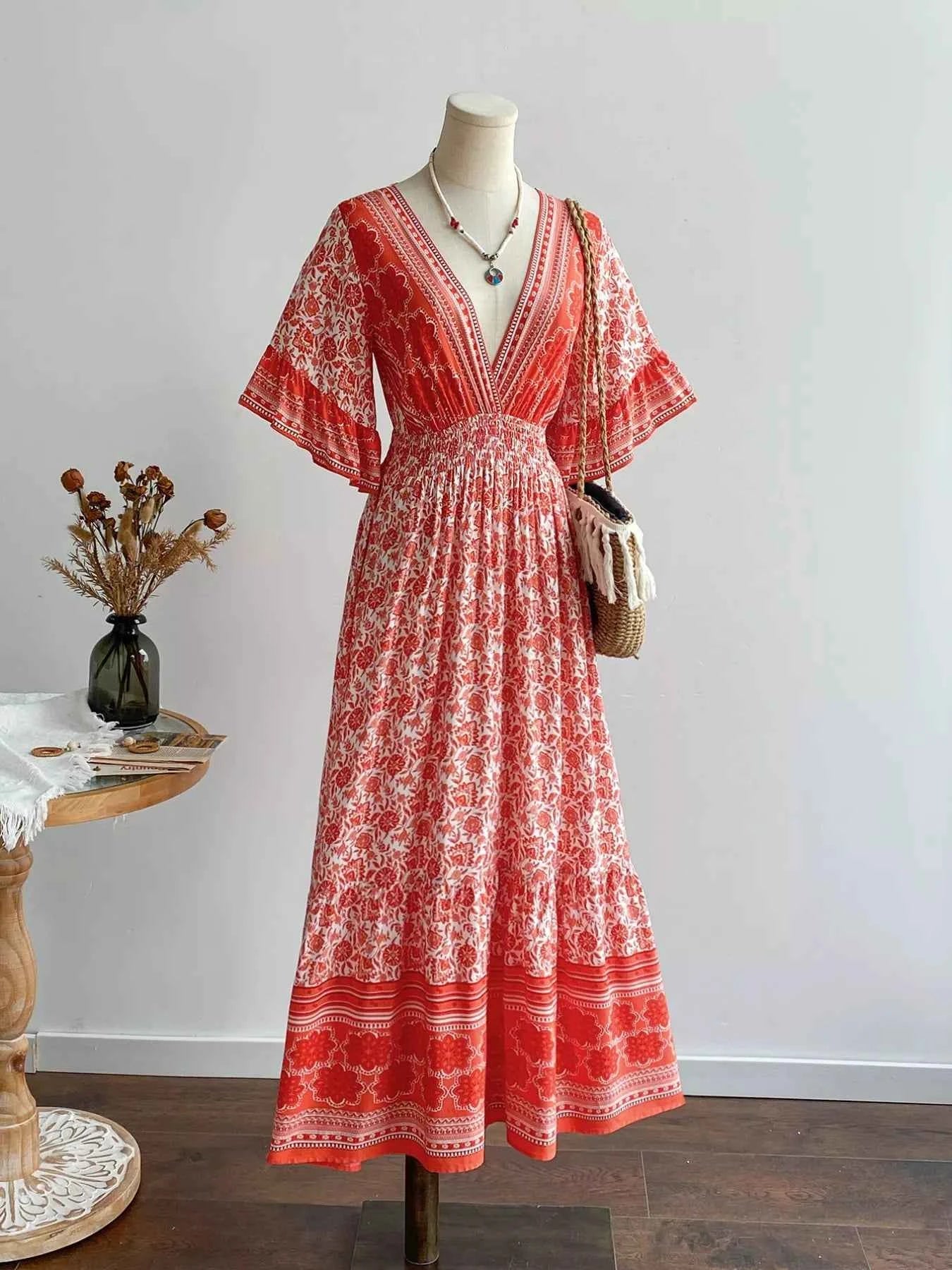 Floral Deep V-Neck Dress afe039c1-2e53-4056-97b8-f4324e63f2fa-Max-Origin