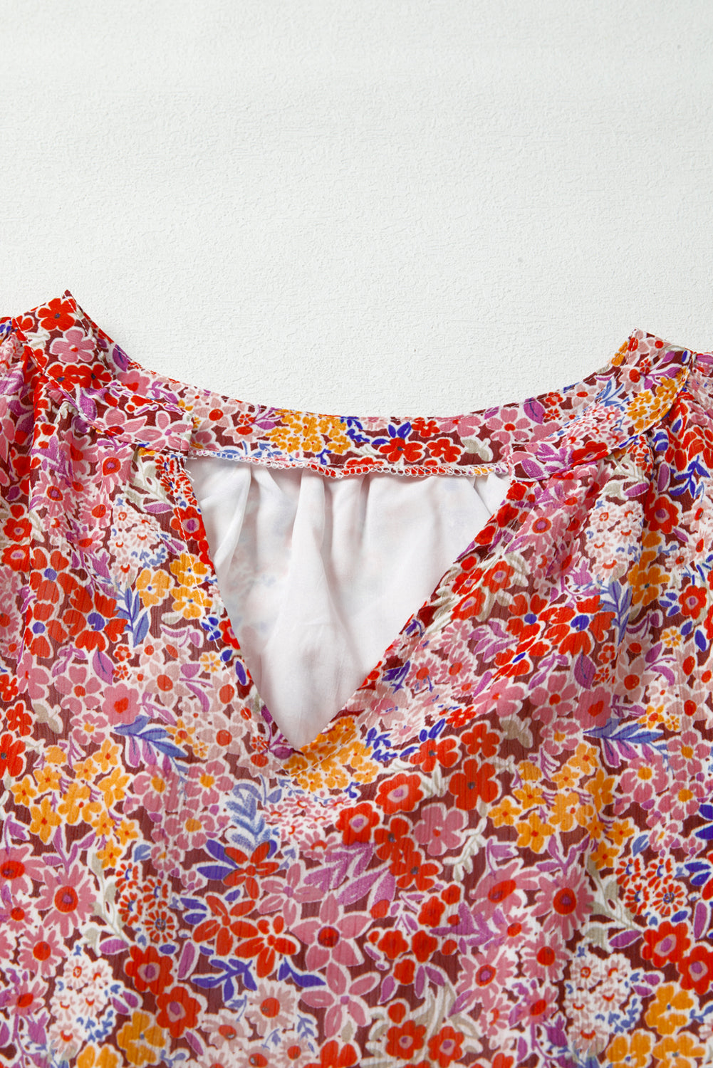 Red Boho Floral Print V Neck Long Sleeve Blouse afe39434a1a5f5d1