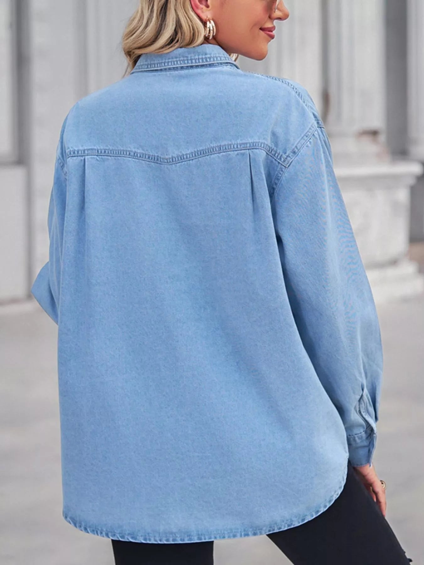 Button Down Washed Denim Shirt with Chest Pockets afe54c07-e106-47e0-ae5e-b8cd41068e03-Max-Origin