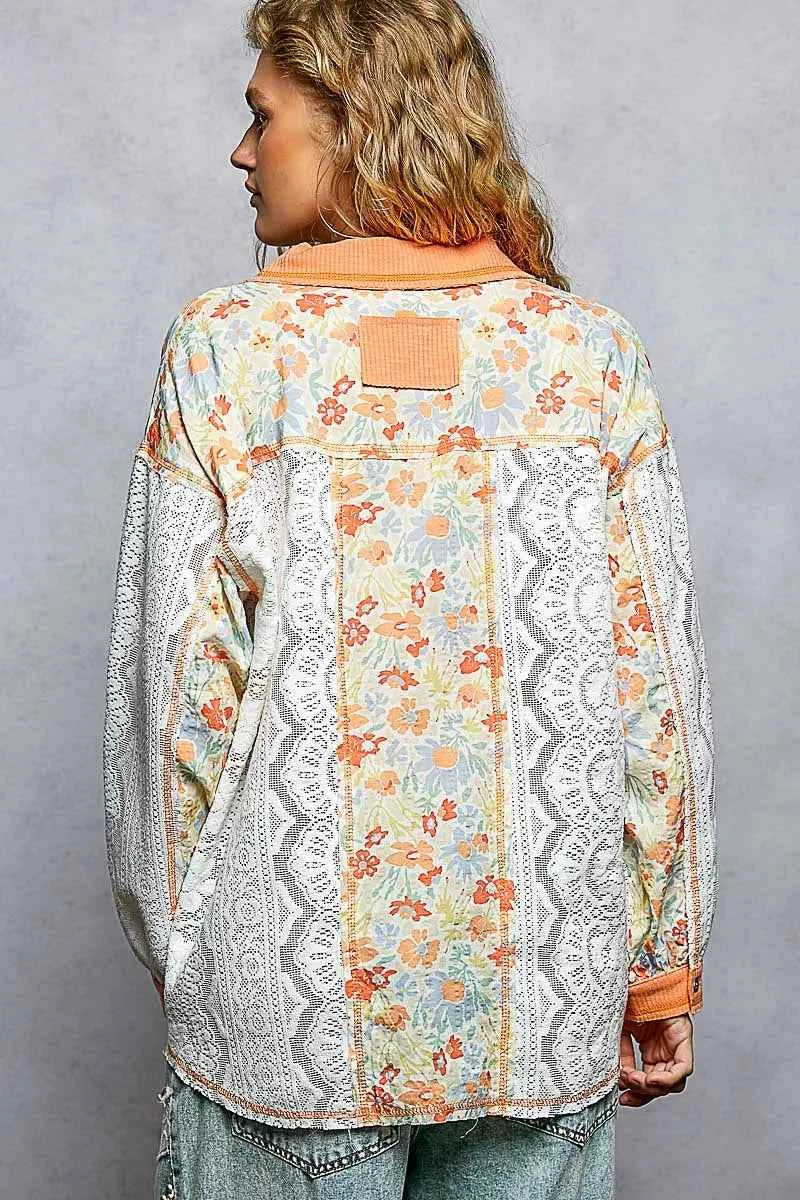 POL Floral Print Long Sleeve Lace Shirt with Front Pocket afe85b56-a732-44a4-9011-2a3b5fb04c2f-Max-Origin