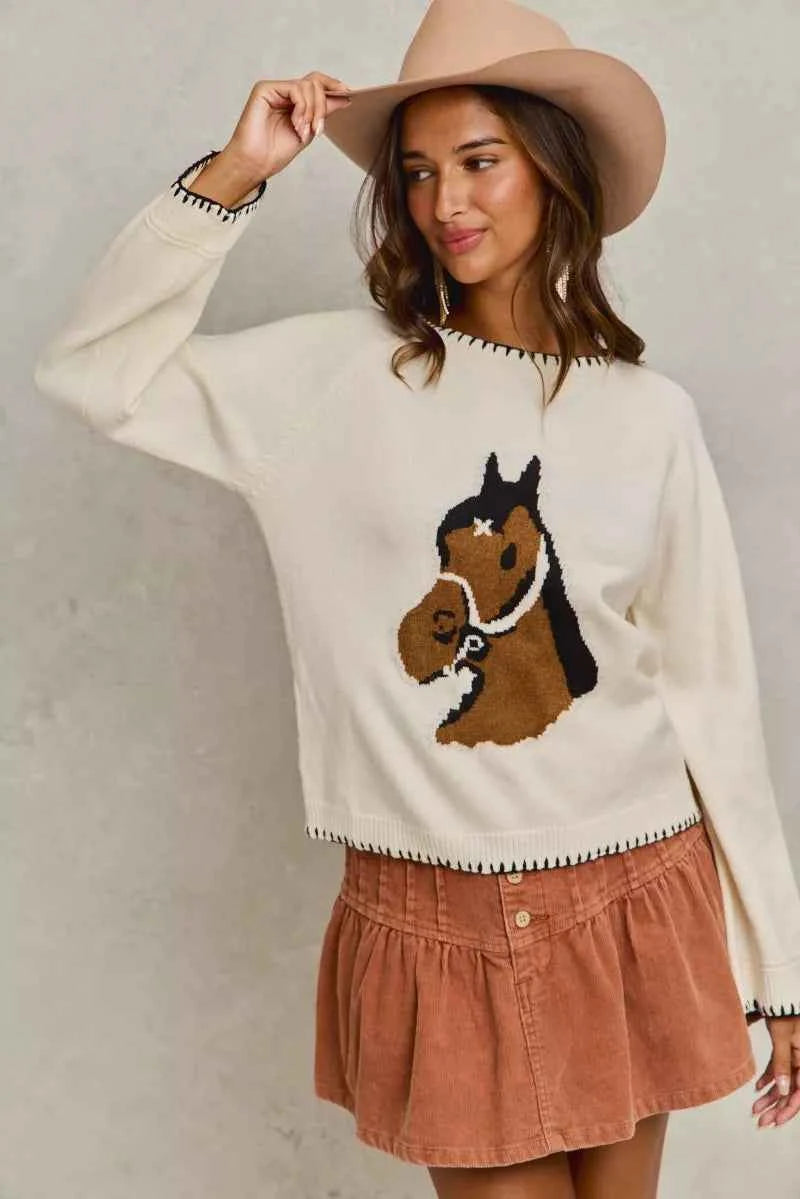 SO ME Horse Knit Sweater Top with Blanket Stitch afea83a35cb2460cbb0d3f71f57f8a79-Max-Origin