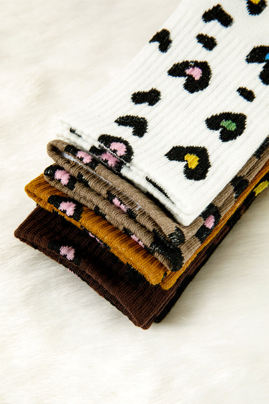 Bristol Black 5 Pairs Ribbed Trim Heart Leopard Print Socks aff7a9b04d9a009d