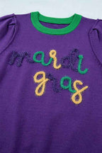 Mardi Gras Tinsel Embroidered Short Sleeve Sweater affe2708-2452-4780-87c0-597d06fa3003