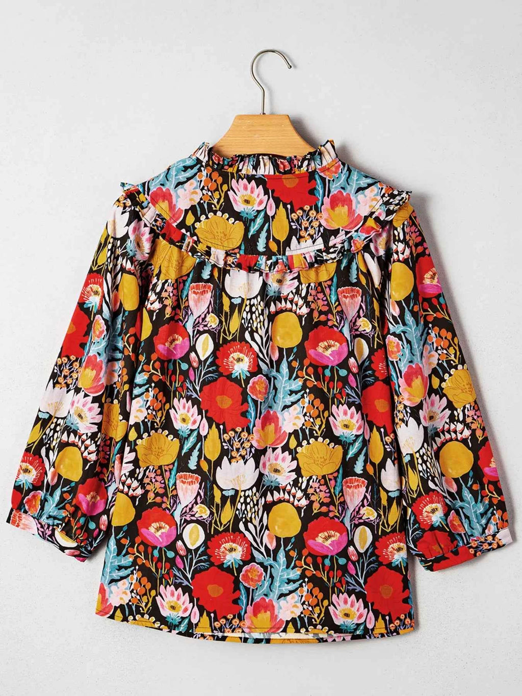 Floral 3/4 Puff Sleeve Tied Neck Blouse b00156526939485885371a65ede121ce-Max-Origin