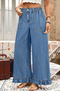 Ashleigh Blue Plus Size Elastic Waist Ruffled Wide Leg Denim Pants Ashleigh Blue 72%Cotton+26%Polyester+2%Elastane b0051ca8737ceb5f