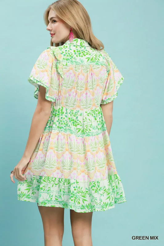 Mixed Floral Tiered Mini Dress with Flutter Sleeves b0061e65-be2a-44be-a5d8-cfbab3c80821-Max-Origin