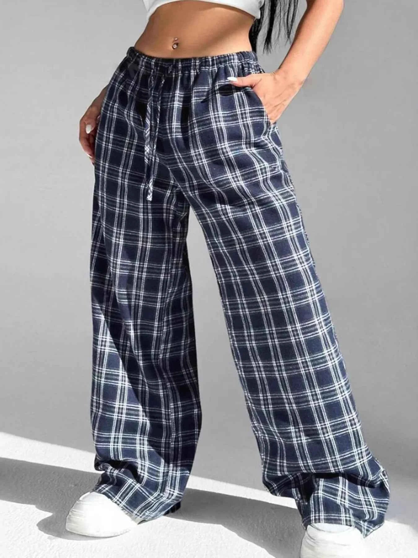 Plaid Wide Leg Drawstring Pants b007ccaa65a349ff80a8512a52401f10-Max-Origin